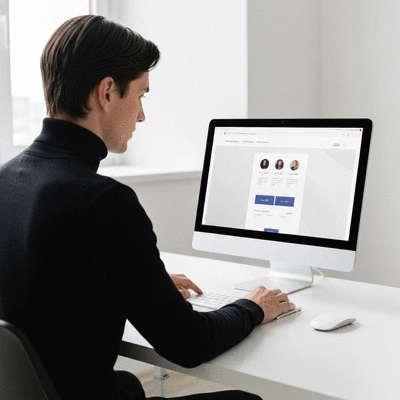 Professional web designer working on a modern website layout on a large monitor