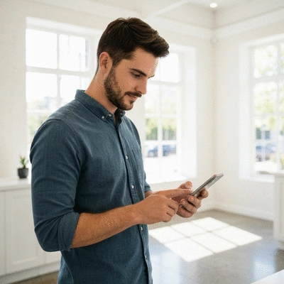 A local business owner in Canberra using a smartphone to manage their digital profile
