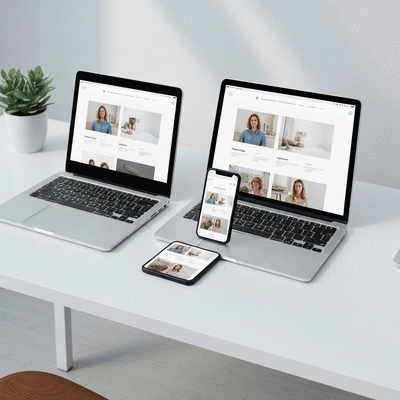 Multiple devices including a laptop, tablet, and phone showing a consistent website layout