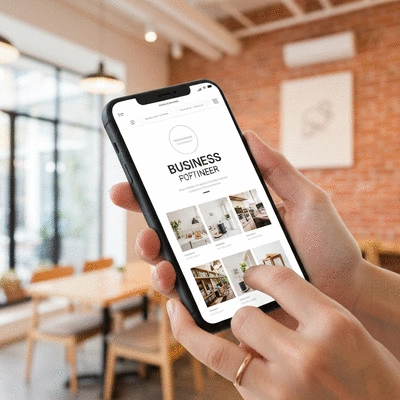 Hands holding a smartphone showing a responsive and fast-loading business website