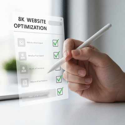 Close-up of a hand checking off items on a digital checklist for website optimization, no text, no words, no typography, clean image
