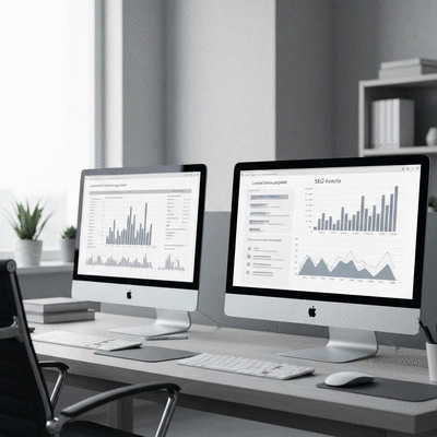 Creative professional analyzing data on multiple screens in a stylish office